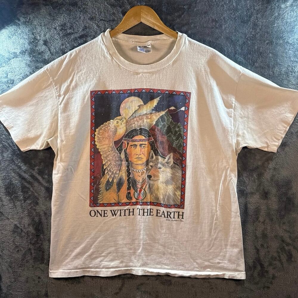 VTG 1992 Human-i-Tees Navajo/Native/Nature Single Stitch T-Shirt XL White USA!
